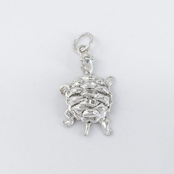 Vintage Sterling Silver 925 Textured Turtle Charm Pendant - Picture 2 of 6